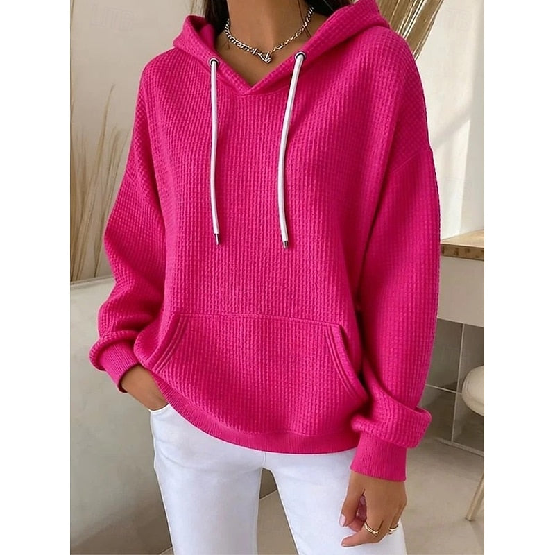 Sabrina textured drawstring hoodie in fuchsia, front view