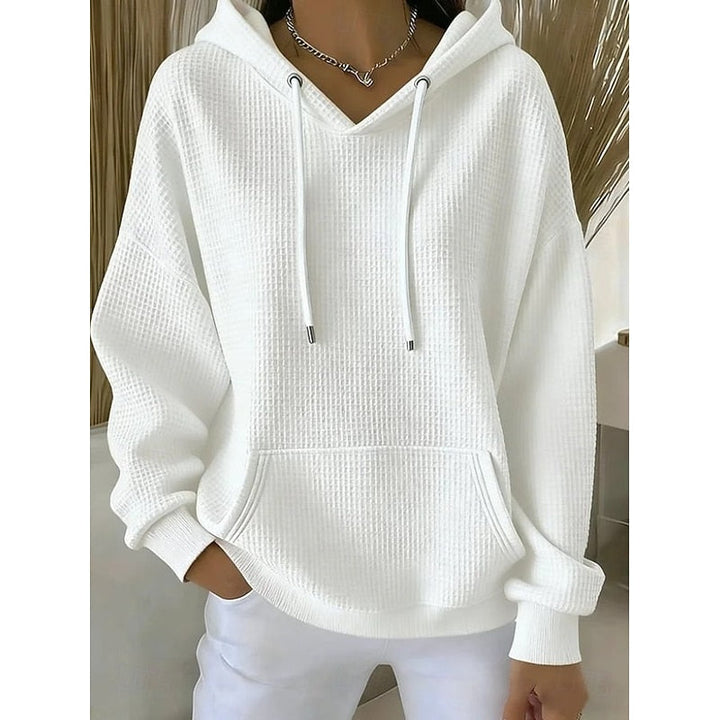 Sabrina textured drawstring hoodie in white, front view
