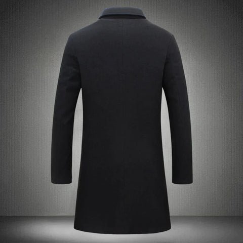 Theodore long formal winter coat in black, back view