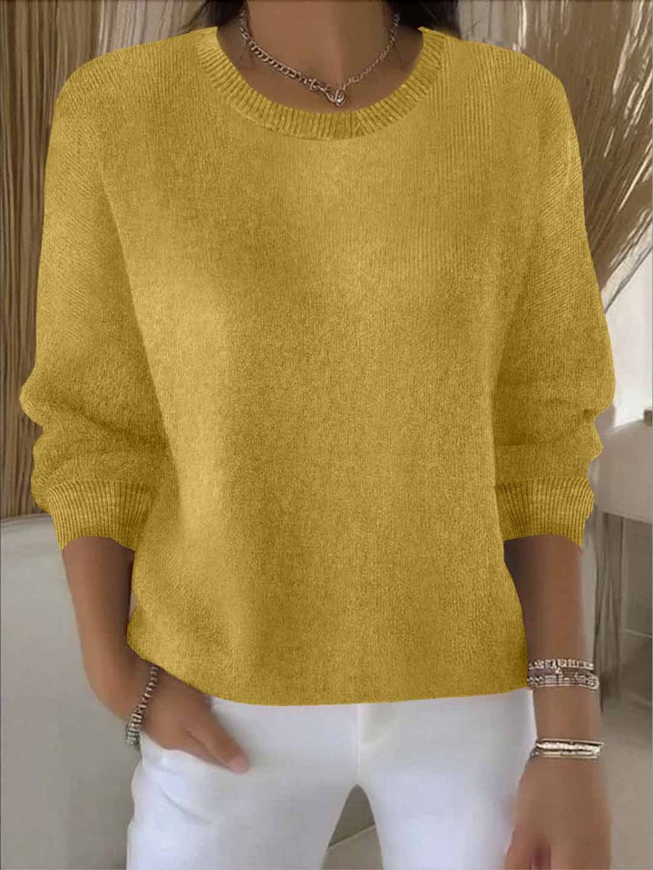 Verity relaxed crew neck sweater in yellow, front view