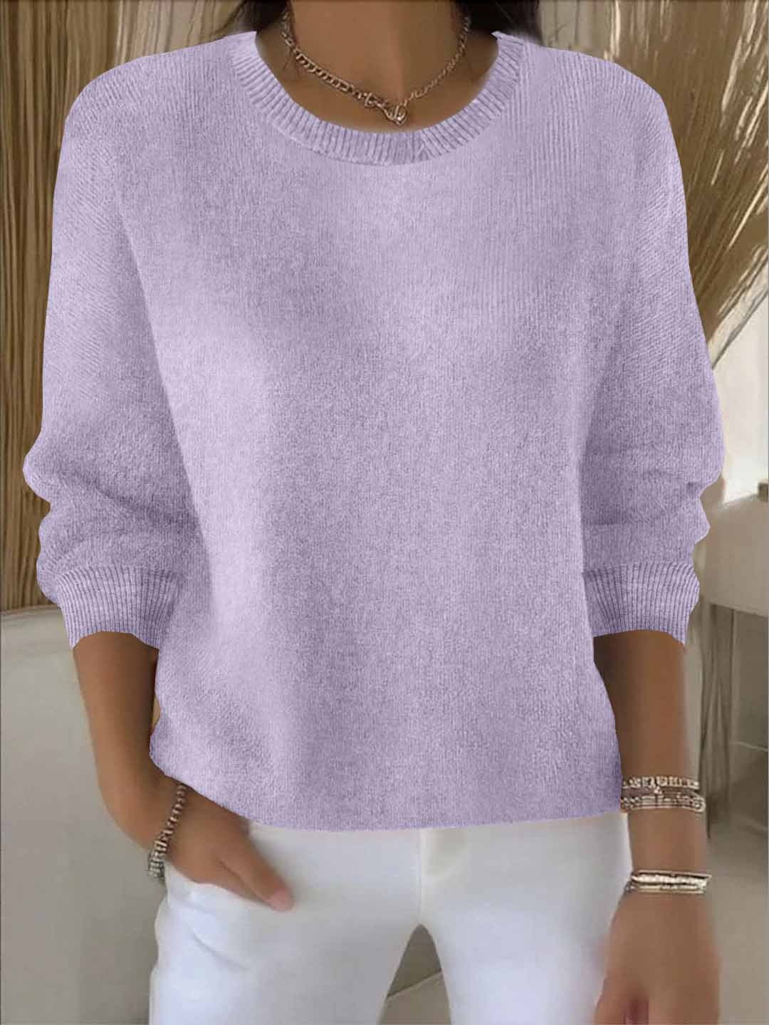 Verity relaxed crew neck sweater in light purple, front view