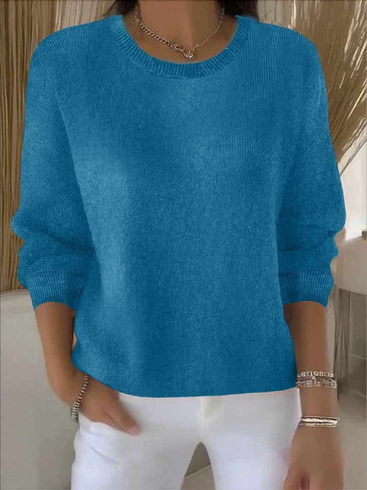 Verity relaxed crew neck sweater in blue, front view