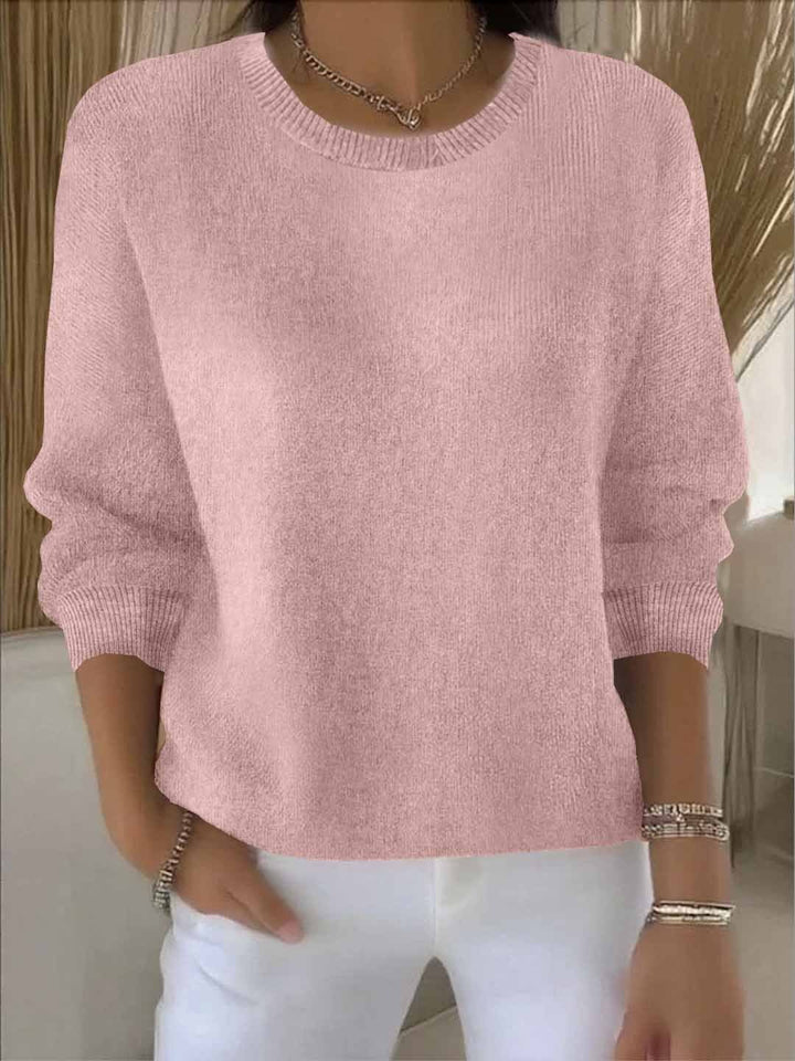 Verity relaxed crew neck sweater in pink, front view