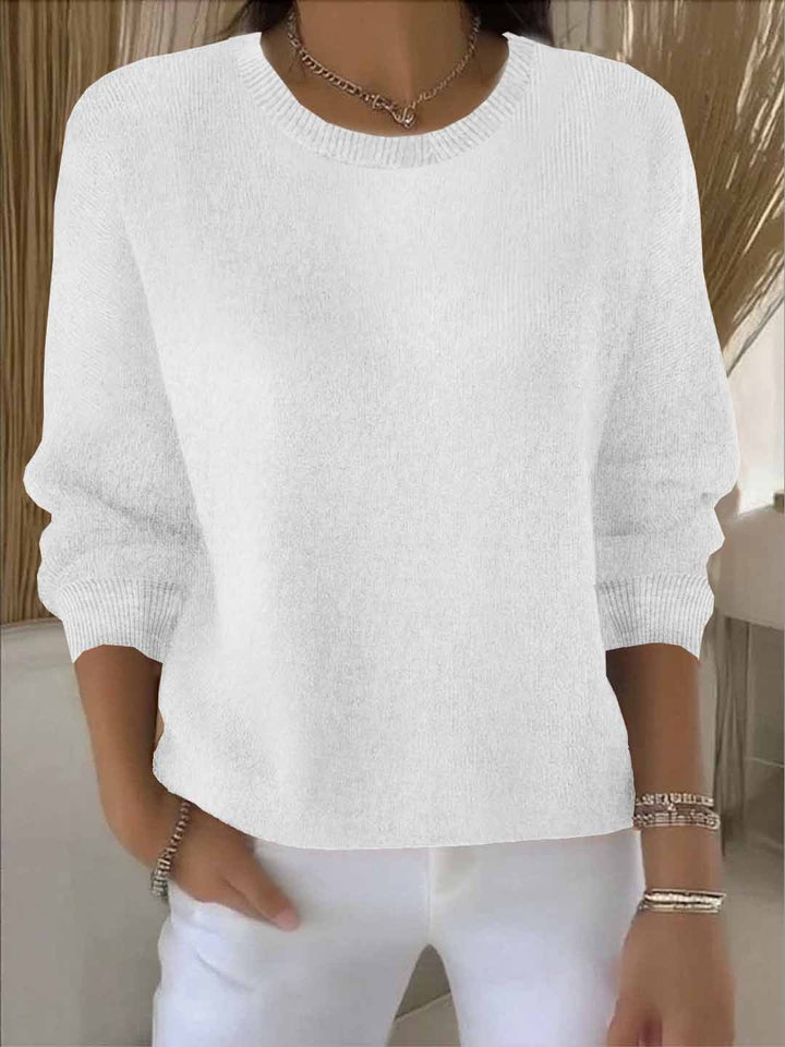 Verity relaxed crew neck sweater in white, front view