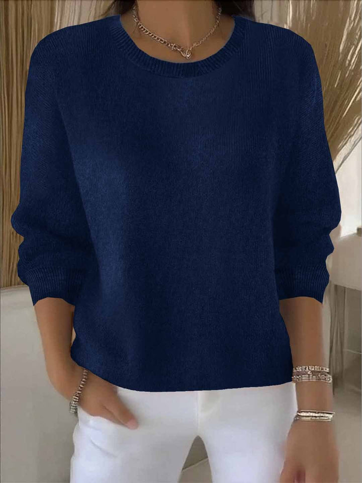 Verity relaxed crew neck sweater in dark blue, front view