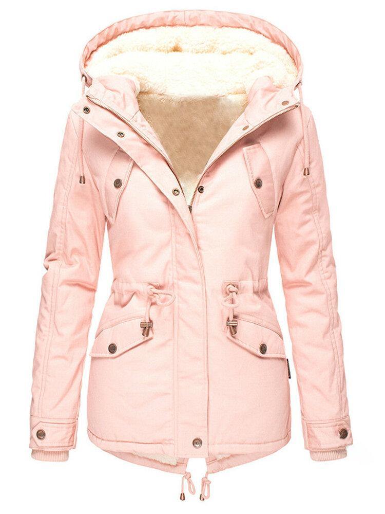 Vivienne navy hooded waterproof winter jacket, side angle view