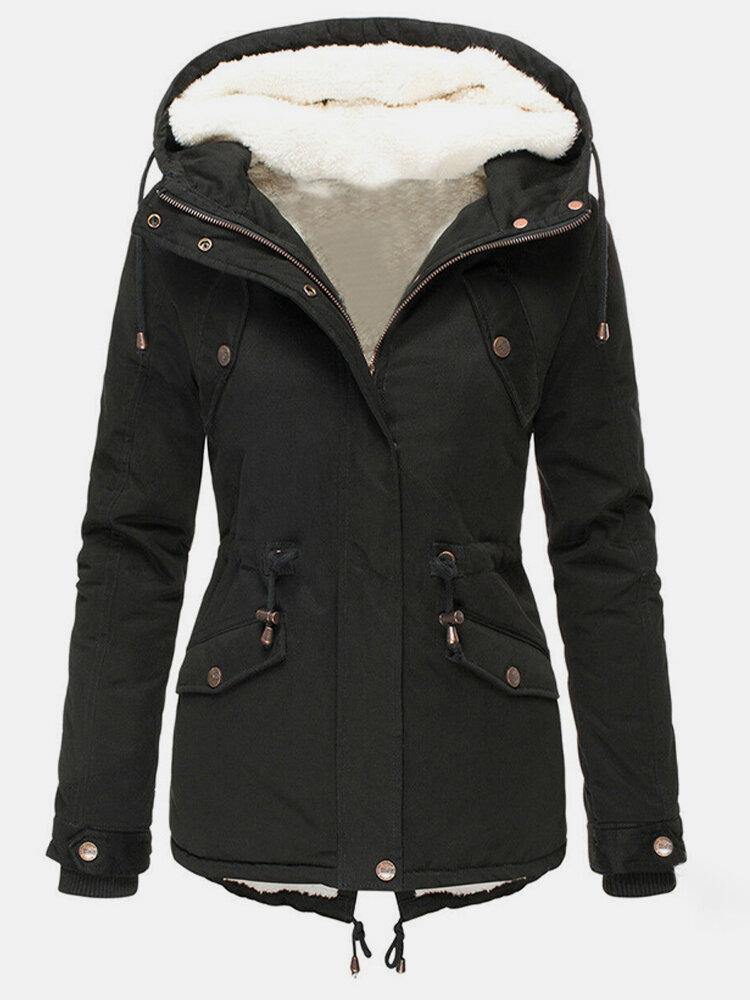 Vivienne navy hooded waterproof winter jacket, side angle view