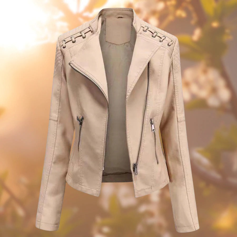Vivienne faux leather jacket in khaki, front view