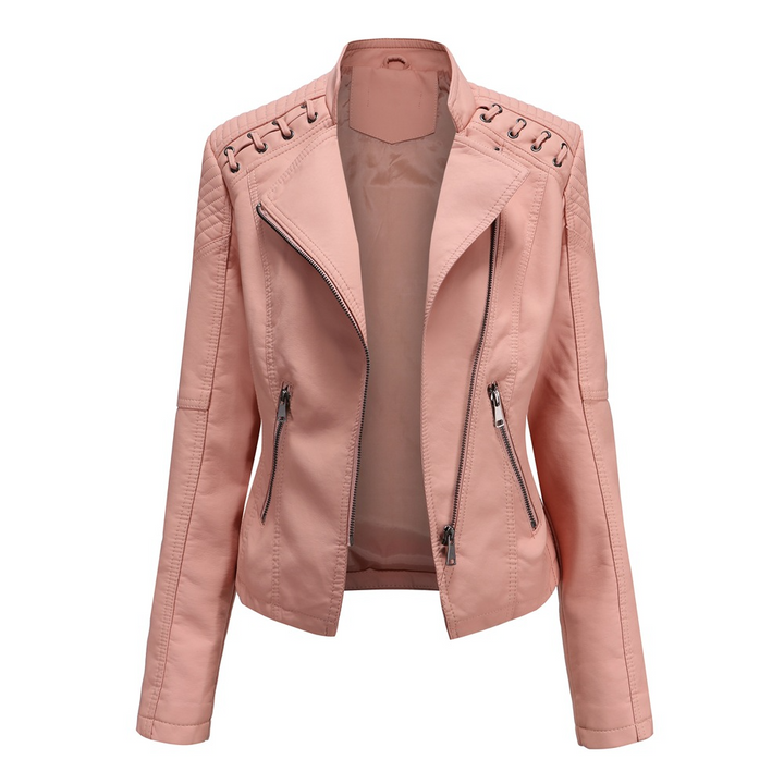 Vivienne faux leather jacket in rose pink, front view