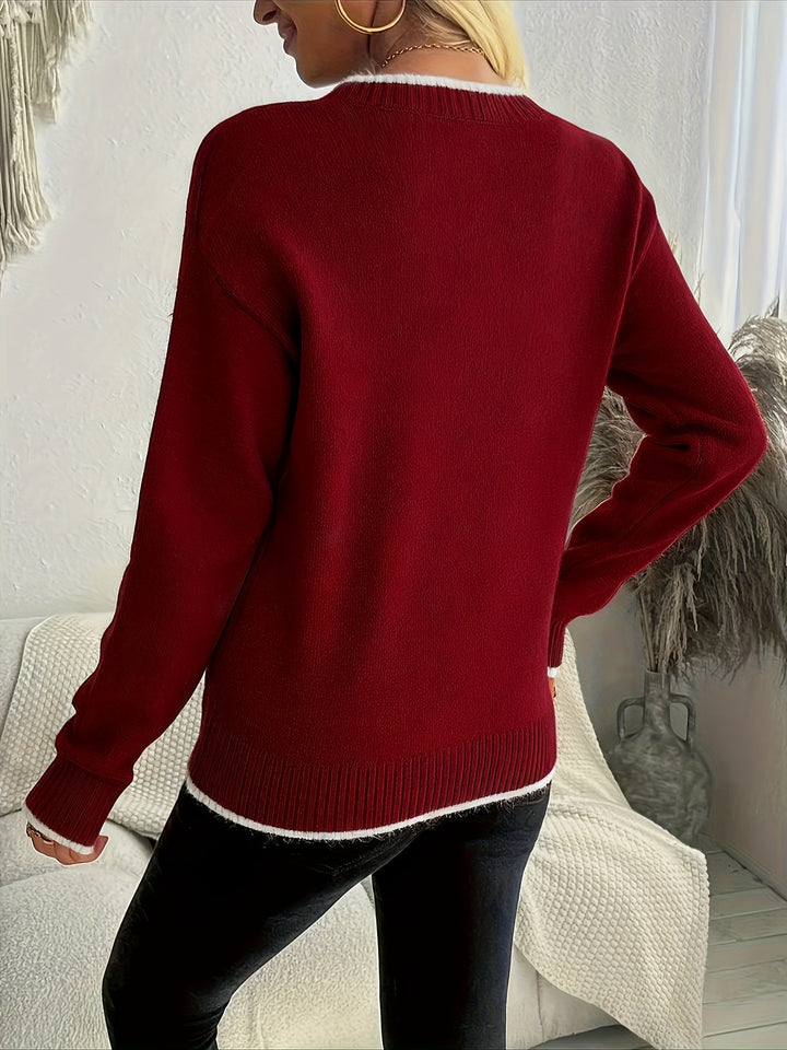 Vivienne snowflake crew neck sweater in burgundy, back view