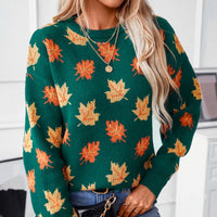 Women's Leaf Print Crew Neck Sweater | Marielle