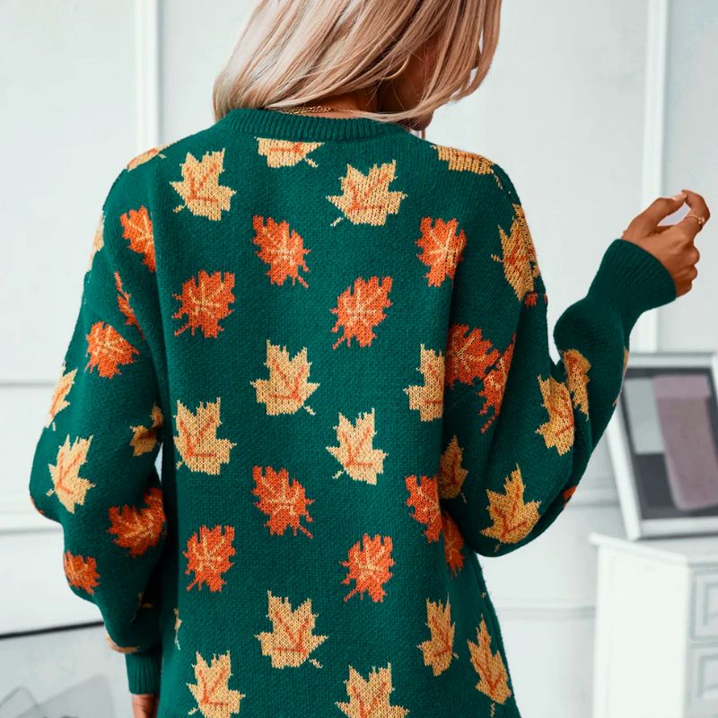 Marielle leaf print sweater, back view
