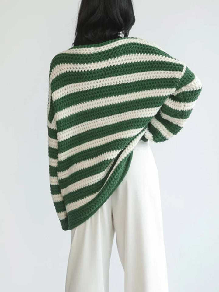 Thalia striped chunky knit sweater, back view