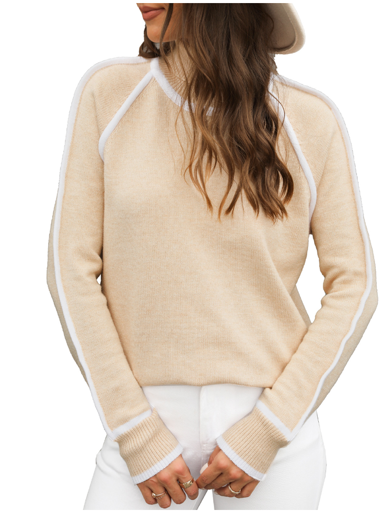 Wren turtleneck pullover sweater in brown, close-up front view