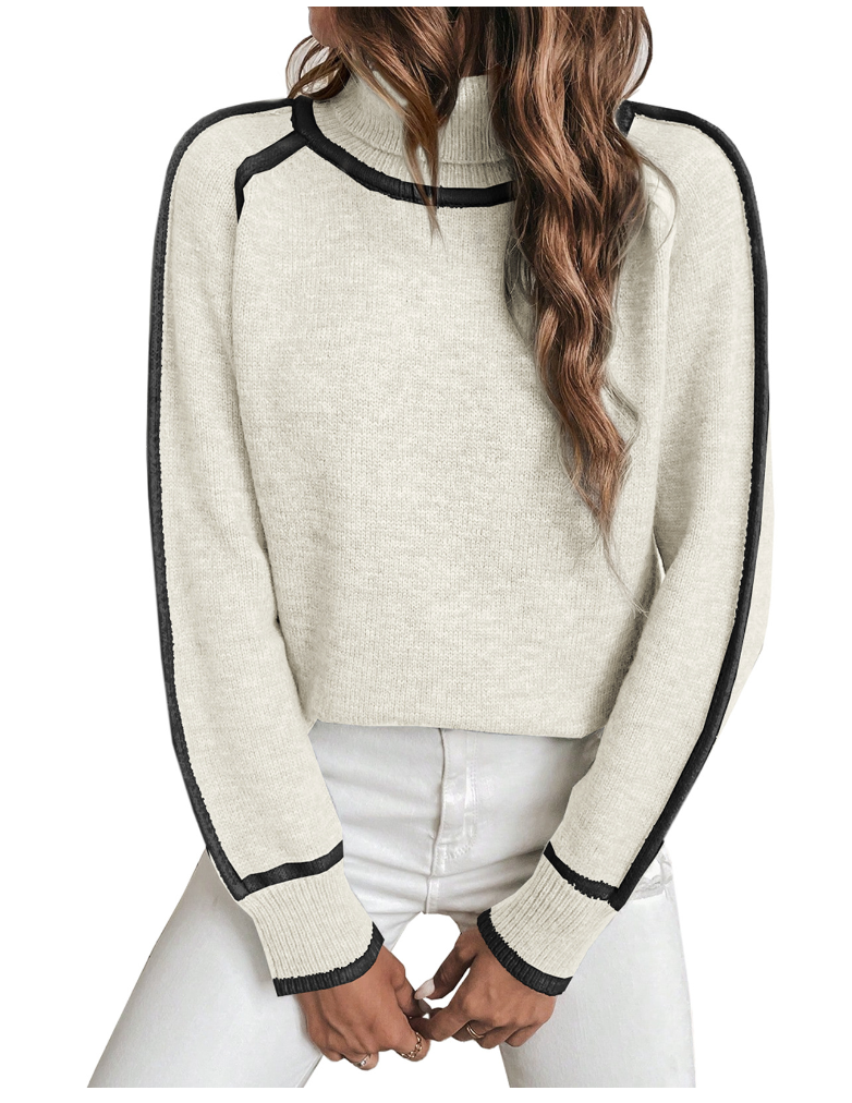 Wren turtleneck pullover sweater in brown, close-up front view