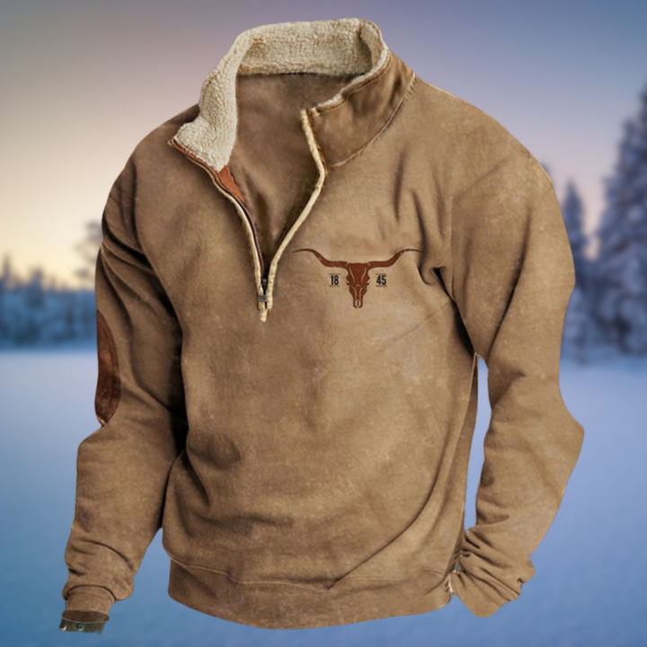 Wyatt half-zip sweater with longhorn embroidery and elbow patches